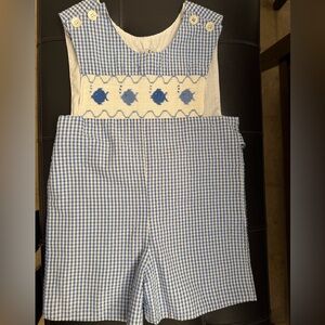 🐟Little Follies Blue Gingham Smocked Fish Jumper